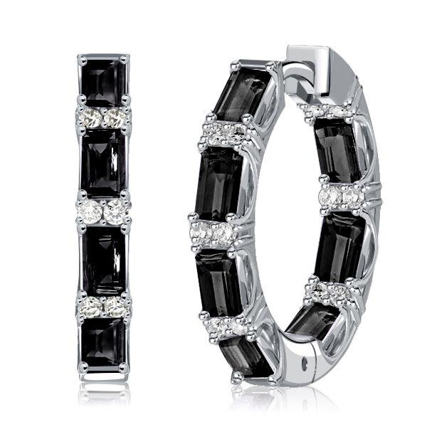 Baguette Cut Black Cubic Zirconia Sterling Silver Hoop Earrings