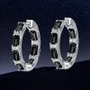 Baguette Cut Black Cubic Zirconia Sterling Silver Hoop Earrings