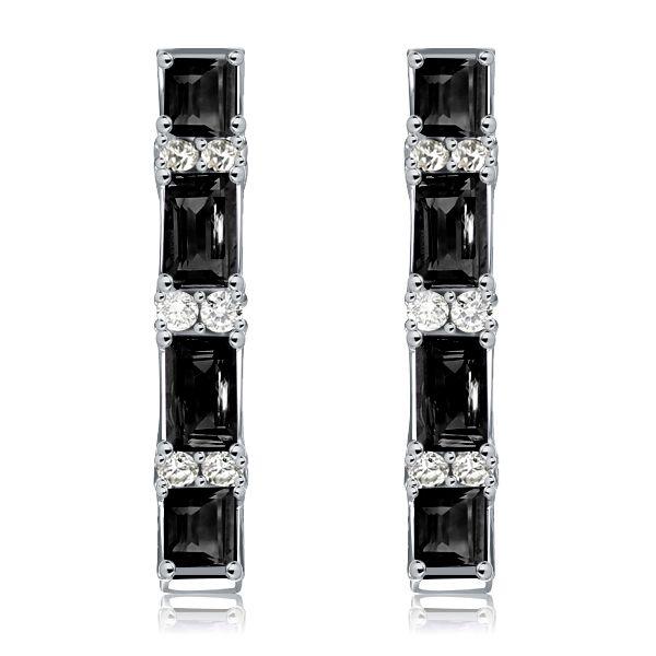 Baguette Cut Black Cubic Zirconia Sterling Silver Hoop Earrings