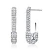 Sterling Silver Pave Safety Pin Earrings - Sparkly & Unique