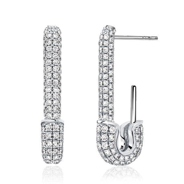 Sterling Silver Pave Safety Pin Earrings - Sparkly & Unique