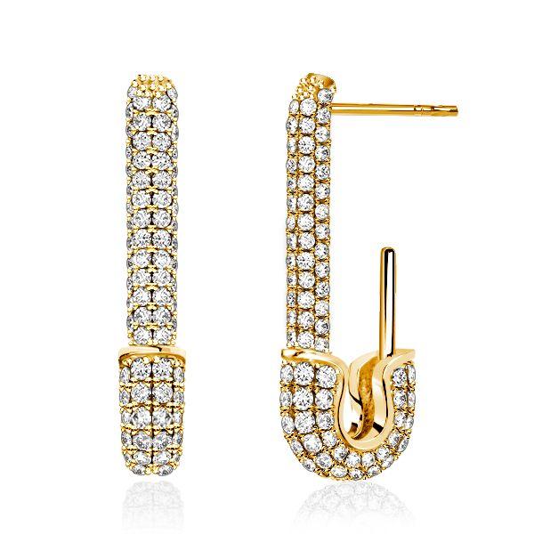 Sterling Silver Pave Safety Pin Earrings - Sparkly & Unique