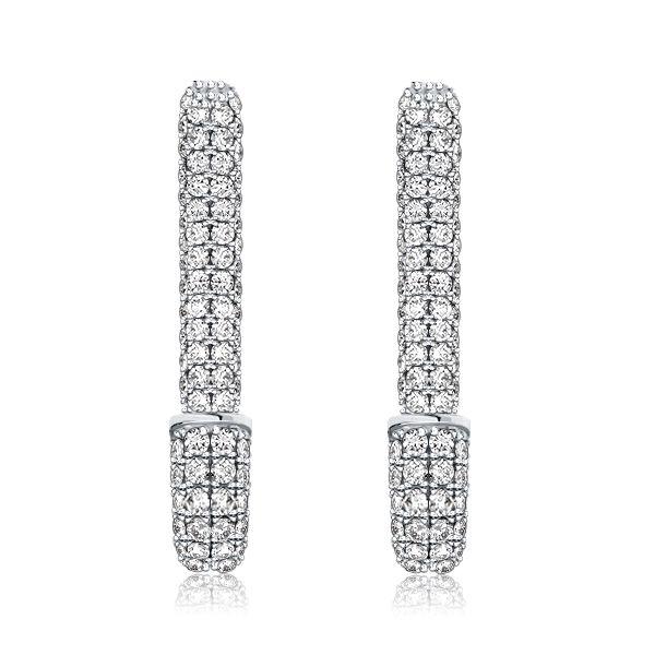 Sterling Silver Pave Safety Pin Earrings - Sparkly & Unique