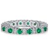 Round Cut Emerald and Sapphire Eternity Band Ring in Rhodium-Plated Sterling Silver