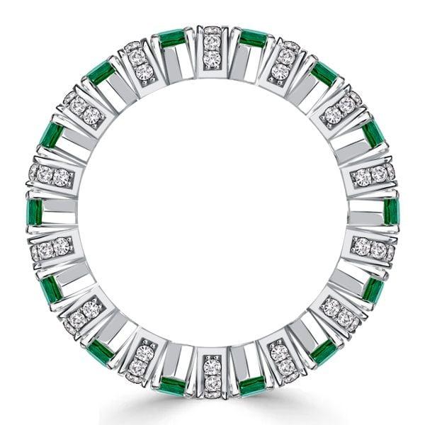 Round Cut Emerald and Sapphire Eternity Band Ring in Rhodium-Plated Sterling Silver