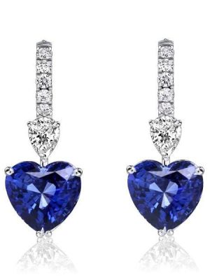 Heart and Pear Cut Blue Sapphire Drop Earrings in 925 Sterling Silver