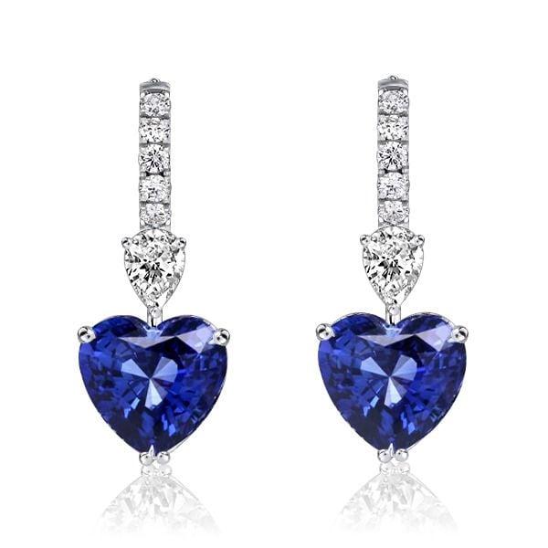 Heart and Pear Cut Blue Sapphire Drop Earrings in 925 Sterling Silver