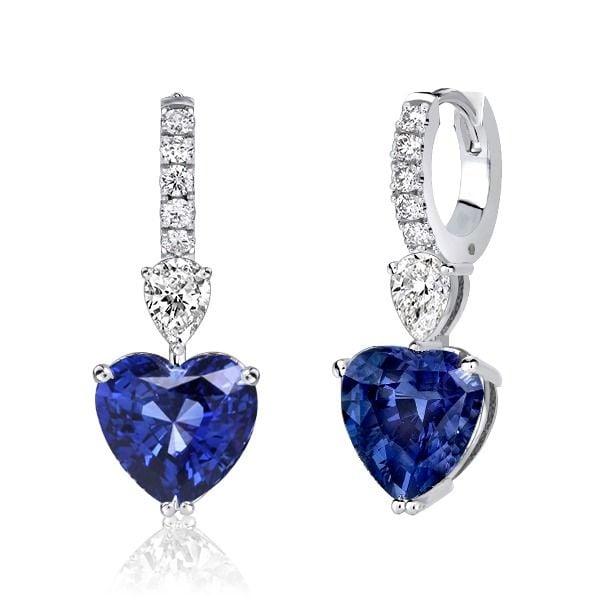 Heart and Pear Cut Blue Sapphire Drop Earrings in 925 Sterling Silver