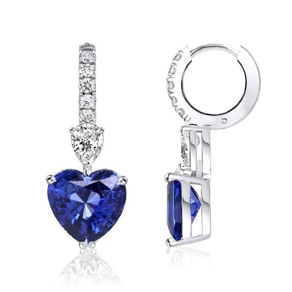 Heart and Pear Cut Blue Sapphire Drop Earrings in 925 Sterling Silver