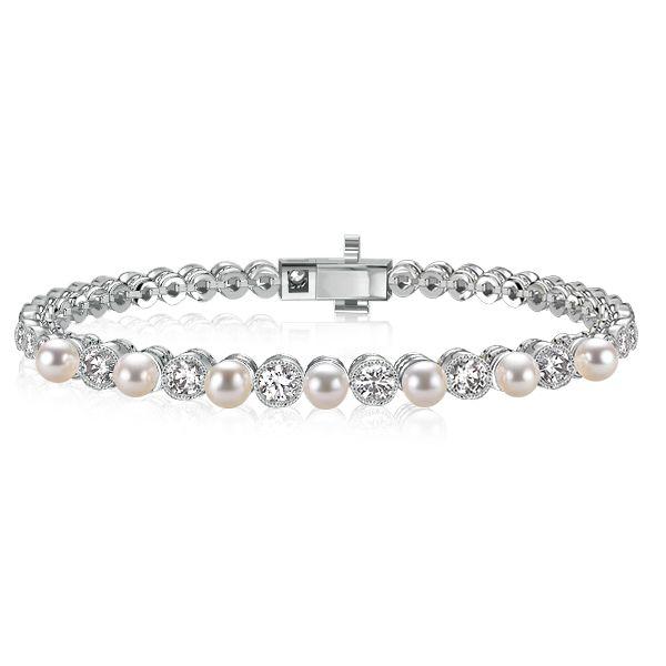 Milgrain Bezel Round Pearl Tennis Bracelet - 925 Sterling Silver, Vintage Style
