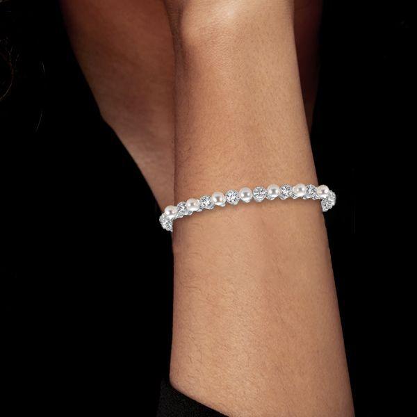 Milgrain Bezel Round Pearl Tennis Bracelet - 925 Sterling Silver, Vintage Style