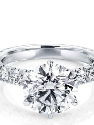 Six Prong Round Cut Engagement Ring Sterling Silver 5.00 CT Center Stone
