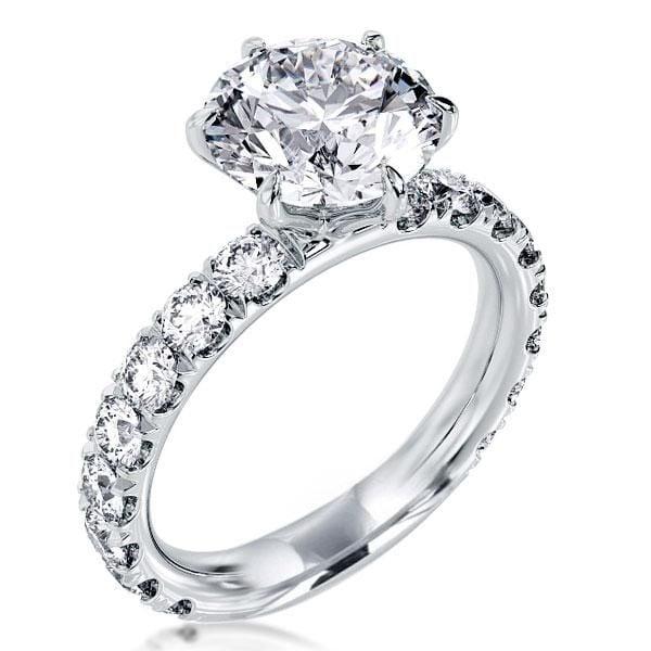 Six Prong Round Cut Engagement Ring Sterling Silver 5.00 CT Center Stone