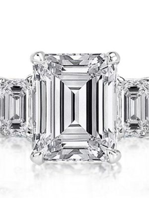 Emerald & Created White Sapphire Three Stone Engagement Ring in Sterling Silver