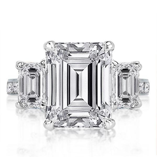 Emerald & Created White Sapphire Three Stone Engagement Ring in Sterling Silver