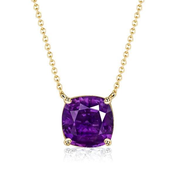 Amethyst Cushion Cut Solitaire Pendant Necklace in 925 Sterling Silver
