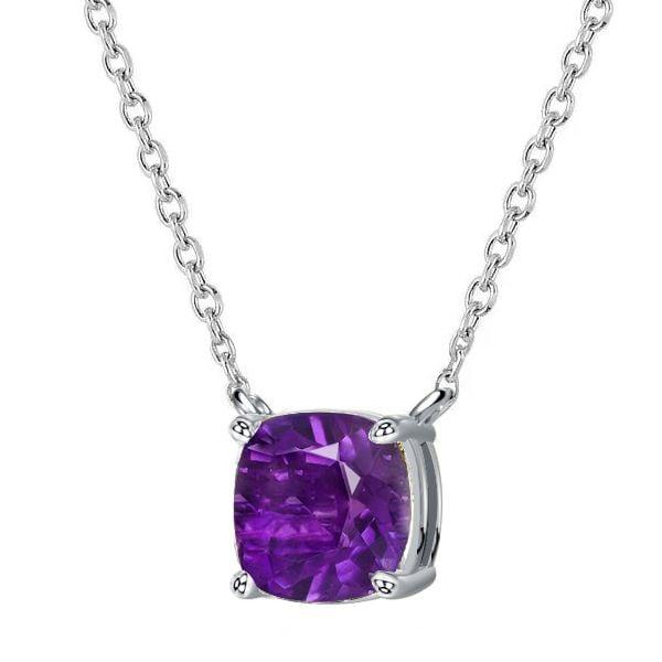 Amethyst Cushion Cut Solitaire Pendant Necklace in 925 Sterling Silver