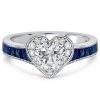 Sterling Silver Blue Sapphire Heart Cut Halo Engagement Ring for Women