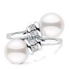 Sterling Silver Pearl Engagement Ring - Bypass Joint Design