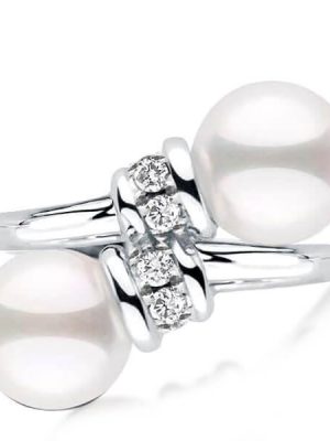 Sterling Silver Pearl Engagement Ring - Bypass Joint Design