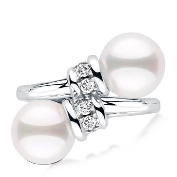 Sterling Silver Pearl Engagement Ring - Bypass Joint Design