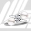Sterling Silver Pearl Engagement Ring - Bypass Joint Design