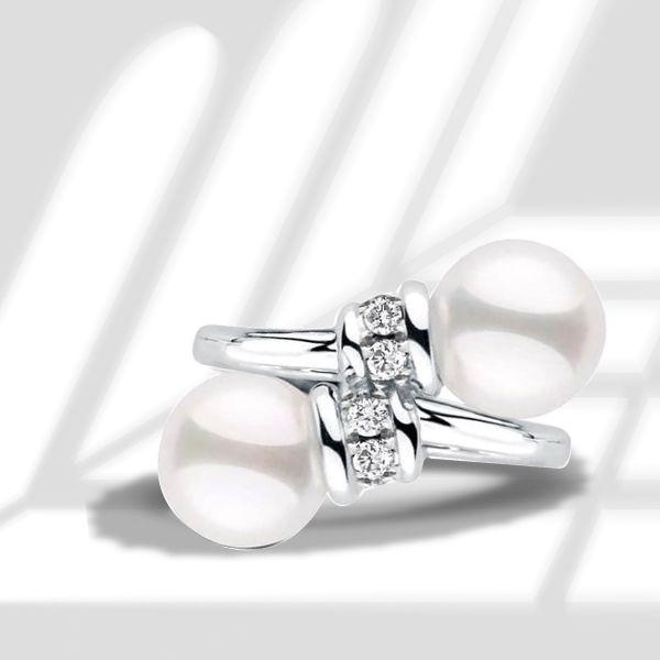 Sterling Silver Pearl Engagement Ring - Bypass Joint Design