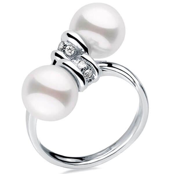 Sterling Silver Pearl Engagement Ring - Bypass Joint Design