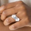 Sterling Silver Pearl Engagement Ring - Bypass Joint Design