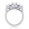 Floral Three Stone Halo Wedding Ring Set in Sterling Silver with Created White Sapphire
