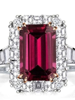 Emerald Cut Halo Two Tone Engagement Ring in Sterling Silver