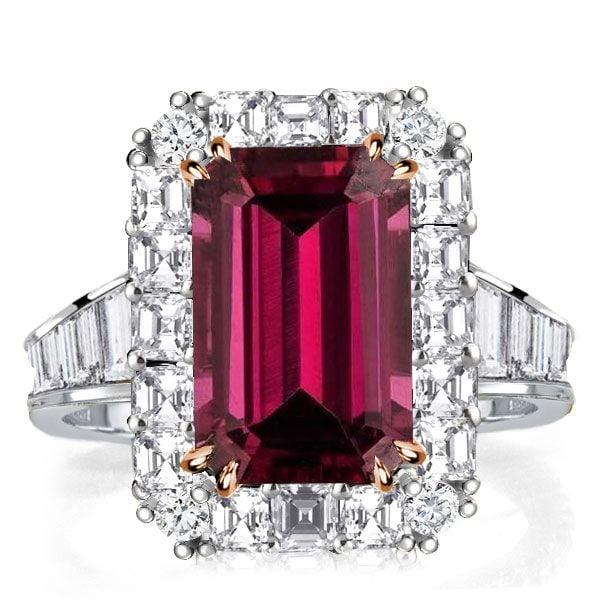 Emerald Cut Halo Two Tone Engagement Ring in Sterling Silver