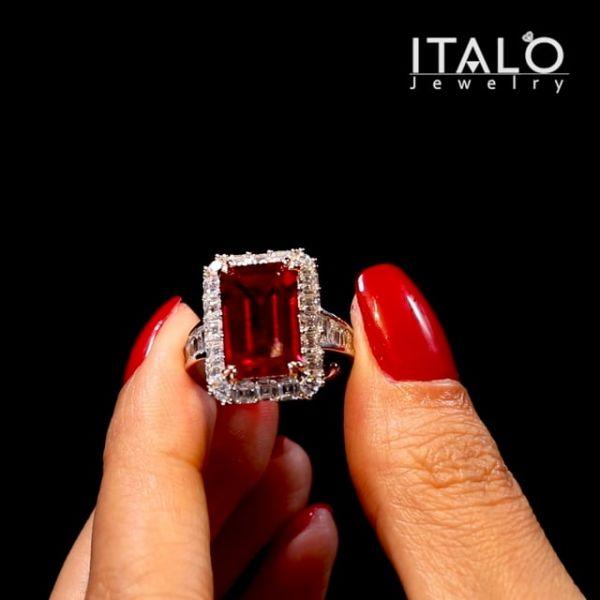 Emerald Cut Halo Two Tone Engagement Ring in Sterling Silver