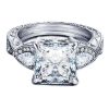 Filigree Three Stone Created White Sapphire Engagement Ring - Sterling Silver