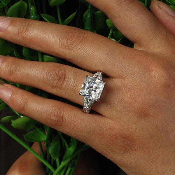 Filigree Three Stone Created White Sapphire Engagement Ring - Sterling Silver