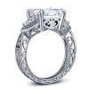 Filigree Three Stone Created White Sapphire Engagement Ring - Sterling Silver