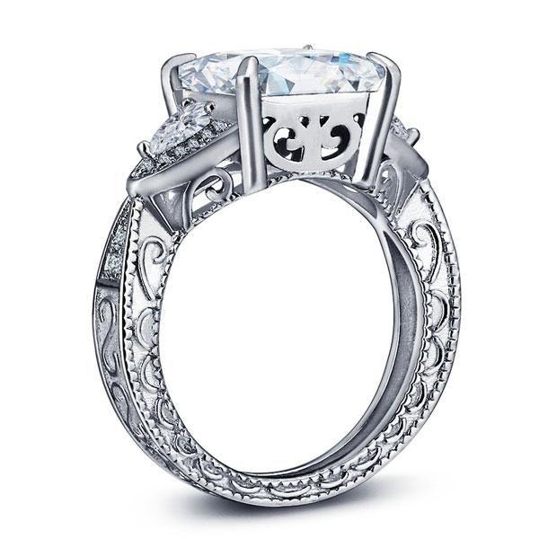 Filigree Three Stone Created White Sapphire Engagement Ring - Sterling Silver