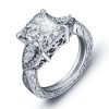 Filigree Three Stone Created White Sapphire Engagement Ring - Sterling Silver