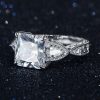 Filigree Three Stone Created White Sapphire Engagement Ring - Sterling Silver