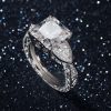 Filigree Three Stone Created White Sapphire Engagement Ring - Sterling Silver