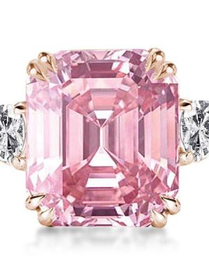 Pink Three Stone Engagement Ring - 925 Sterling Silver, Multiple Finishes