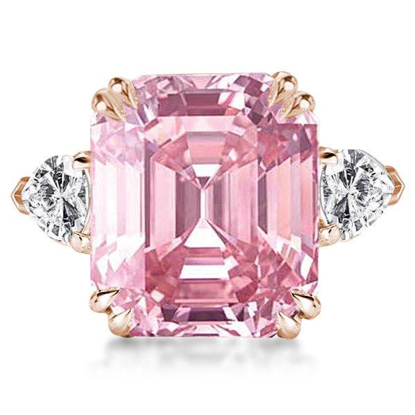 Pink Three Stone Engagement Ring - 925 Sterling Silver, Multiple Finishes