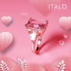 Pink Three Stone Engagement Ring - 925 Sterling Silver, Multiple Finishes
