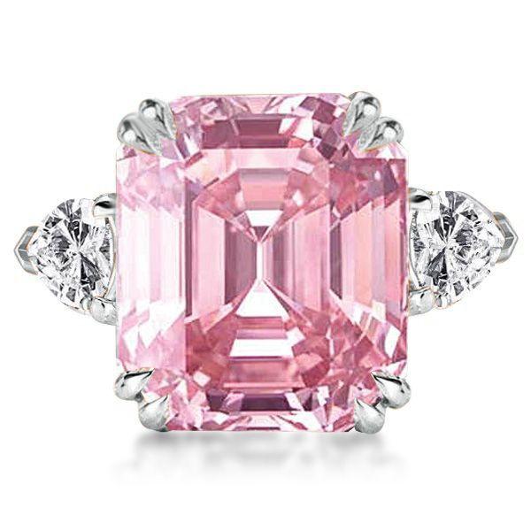 Pink Three Stone Engagement Ring - 925 Sterling Silver, Multiple Finishes