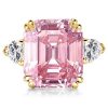 Pink Three Stone Engagement Ring - 925 Sterling Silver, Multiple Finishes