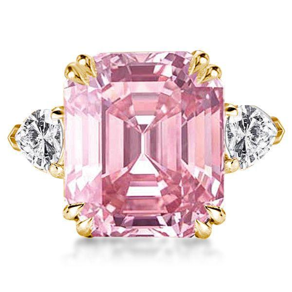 Pink Three Stone Engagement Ring - 925 Sterling Silver, Multiple Finishes
