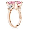 Pink Three Stone Engagement Ring - 925 Sterling Silver, Multiple Finishes