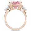 Pink Three Stone Engagement Ring - 925 Sterling Silver, Multiple Finishes