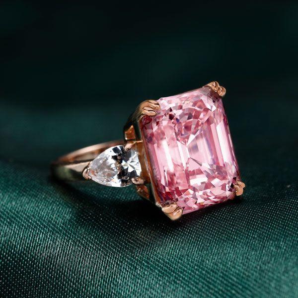 Pink Three Stone Engagement Ring - 925 Sterling Silver, Multiple Finishes