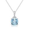 Cushion & Round Cut Aquamarine Pendant Necklace in Rhodium Plated Sterling Silver